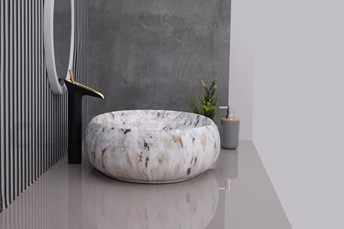 Image of CLUSTER Designer Glossy Ceramic Table Top Wash Basin For Bathroom | Countertop Bathroom Sink For Livingroom, Resturant Decor, Oval Shape (24 x 16 x 6 inch)