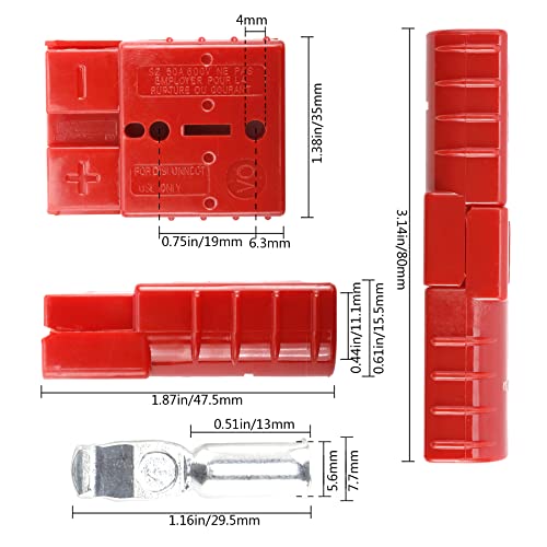 AuInLand 6-10 Gauge Battery Quick Connector, 50A Wire Harness Plug Kit, Quick Disconnect Plug for Motor Winch Trailer, Red, Set of 6