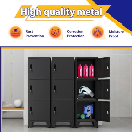 Image of PAOFIN Metal Narrow Storage Lock Cabinet | 47 inch Filing Cabinets with 3 Locker Drawers for Home Office, Bathroom, Living Room, Dinning Room (Black)