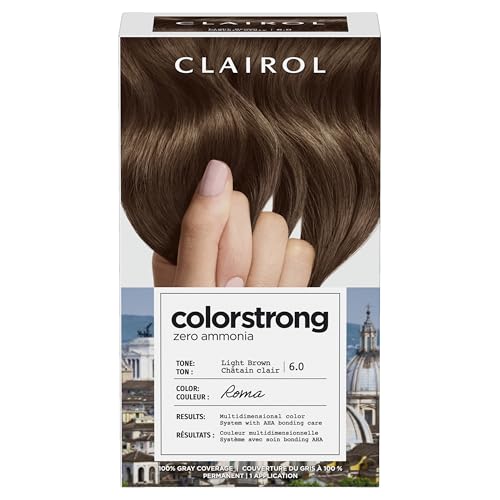 Clairol ColorStrong Permanent Hair Dye, Ammonia‑Free, PPD‑Free, 100% Gray Coverage with Bonding System, 6.0 Light Brown - Roma Hair Color, Pack of 1