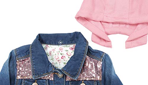 KIDSCOOL SPACE Little Girl Jean Jacket,Flower Embroidered Denim Outfits4