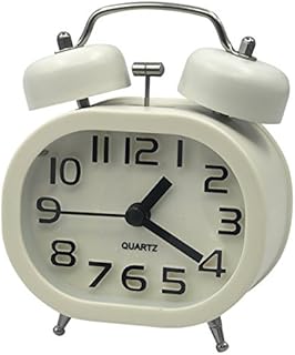 Coolzon Retro Analog Alarm Clock 3" Twin Bell Quartz Alarm Clocks Non Ticking Silent Sweep Bedside Clock Loud Alarm Battery Operated with Nightlight, White