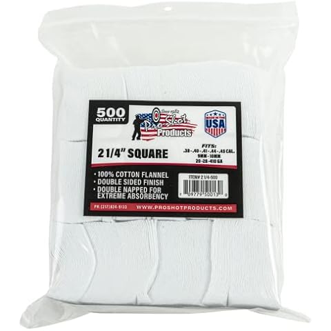 Pro-Shot Products .38-.45 Caliber/20-.410 Gauge 2 1/4-Inch SQ. 500 Count Patches, White Cover