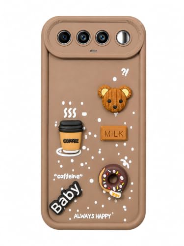 Image of Bintage Cute Fun Taddy Cartoon 3D Ball Bear Milk Cake Coffee Silicon Case Full Body & Camera Protection Back Cover Compatible for Realme 16 5G - Brown
