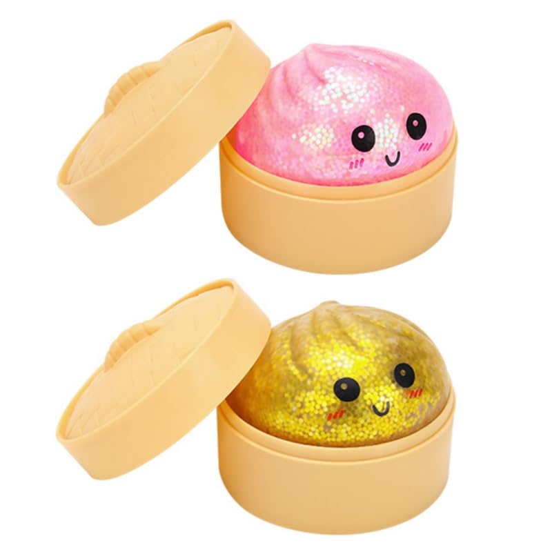 2 pcs 2.1" Mini Glitter Dumpling Squishy Toy Set, Dumpling Squishy Mystery Box, Slow Rise Stress Relief Squishy, Gel-Filled Squishy Toys with Beads, Collectible Desk Decor Gift for Kids & Adults