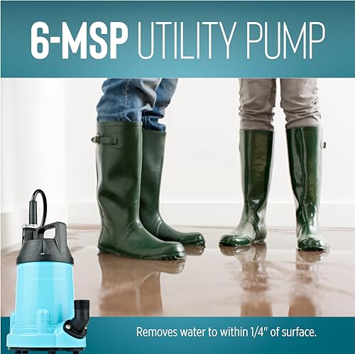 Image of Little Giant 6-MSP 115 Volt, 1 /3 HP, 2130 GPH Manual Aluminum Utility Pump with 10-Ft. Cord, Blue, 14942783