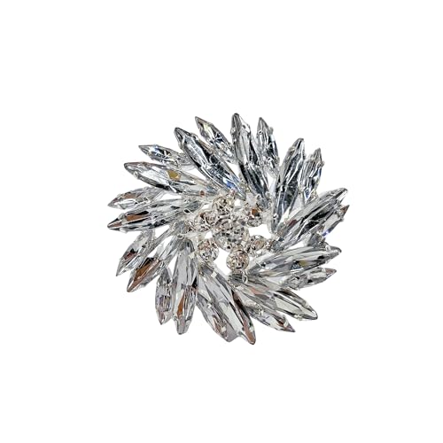 Silver Rhinestone Blossom Flower Big Cocktail Statement Ring for Women Adjustable Exaggerate Comfort...