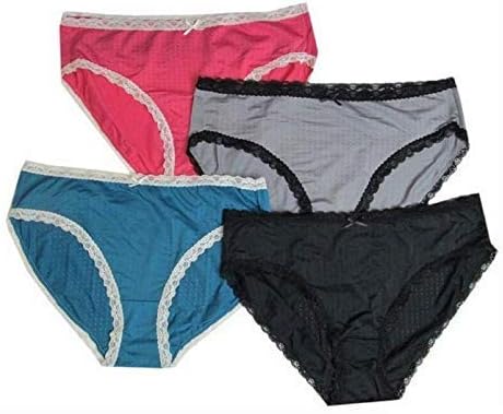 Karen Neuburger Microfiber Brief with Lace 4 Pack Bright (Black, Emerald Green, Grey, Hot Pink) Large