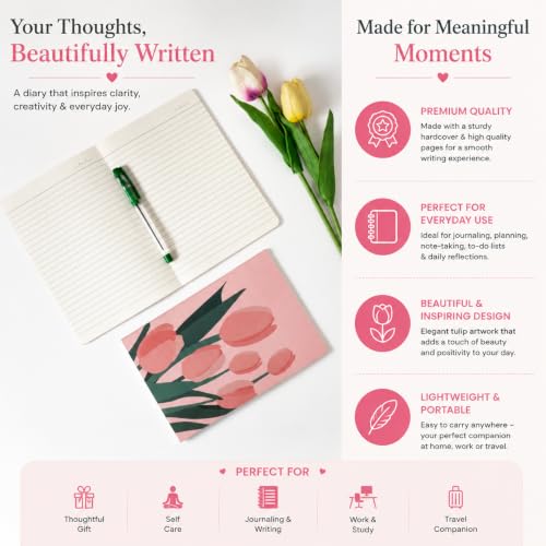 Image of Rarejoy Gift Hamper for Women Tulip Theme Mug Handmade Dreamcatcher Thoughtful Floral Greeting Card Journal Combo Pack of 4 Corporate Valentine Womens Birthday Anniversary Gift