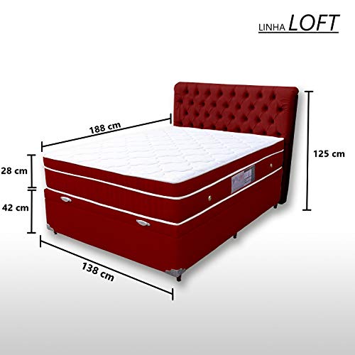 Colchão Magnético Com Massageador Casal + Box baú premium + Cabeceira Completo (Vinho Cabeceira Vinh
