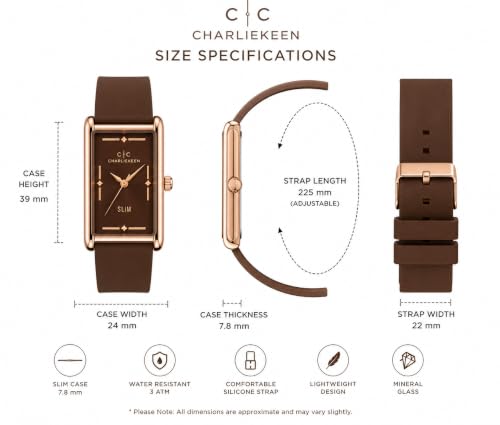 Image of CHARLIEKEEN Slim Rectangular Mens Analog Watch (Brown, Brown, Rose Gold) | SILICONE STRAP