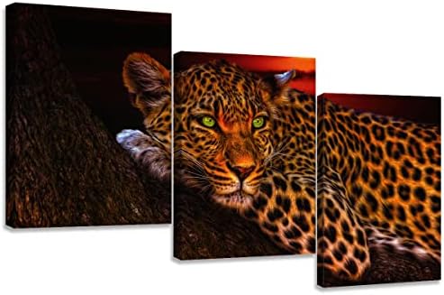 Black Leopard Wall Art Attractive Wildlife Picture Canvas Prints Framed Artwork for Living Room Bedroom Office Decor Ready to Hang - 12''x16'', 3 Piece, King of Leopard