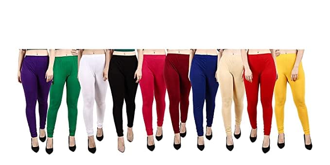 ZAKOD Women Regular Fit Mid Rise Leggings Free Size with Multicolor (Pack of 10)