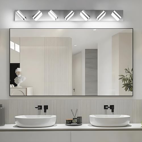 Image of IZORRO LED Modern Bathroom Lights Fixtures(7-Light,Dimmable,360Rotate),Chrome Acrylic Wall Lighting,Vanity Lights for Bathroom Over Mirror - 6000k 40In (No Assembly Required)