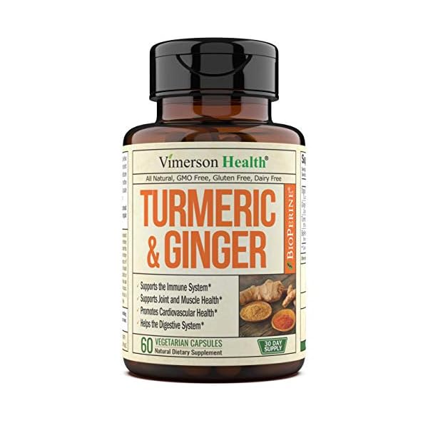 Turmeric-and-Ginger-Supplement-with-Bioperine-Black-Pepper-Natural-Joint-Pain-Relief-Immune-Support-with-95-Curcuminoids-for-Extra-Absorption-Vegan-Antioxidant-for-Healthy-Inflammatory-Response Tumeric and Ginger with Black Pepper - Natural Turmeric Curcumin Joint Support Supplement with Bioperine & 95% Curcuminoids. High Absorption Curcumin Supplements. Digestive & Immune Support. 60 Caps