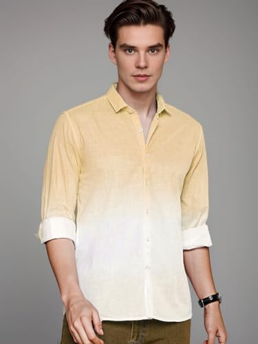 Image of IndoPrimo Men's Cotton Shirt with Full Sleeves Spread Collar Classic Style Solid Pattern Regular Fit and Standard Length