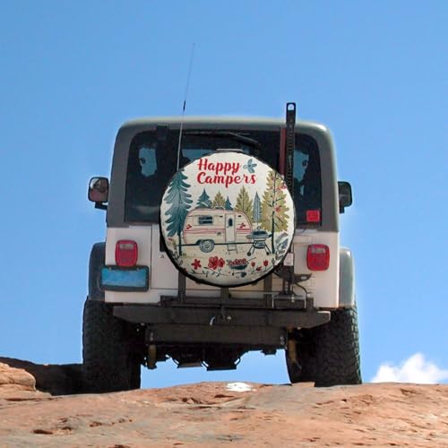 Image of Camping Spare Tire Cover 18 Inch Happy Campers Wheel Protectors Tyre Covers Weatherproof Wheel Covers Vintage Decorative Camping Universal Fit for Trailer SUV Truck Camper Travel Trailers Accessories