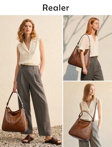 Image of Realer Hobo Crossbody Bags for Women Designer Faux Leather Hobo Handbags Retro Large Size Shoulder Bag Bucket Purse