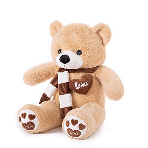 YunNasi Teddybär Groß Riesen Teddy Bär Hellbraun 100cm Plüschtier Kuscheltier Stofftier Teddybär mit Herz und Schal