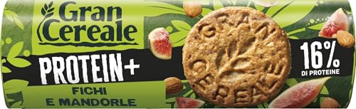 Gran Cereale, Biscotti Proteici Protein+ Fichi e Mandorle, con 16% di Proteine e Ingredienti 100% Vegetali, Biscotti da colazione, Tubo da 250g
