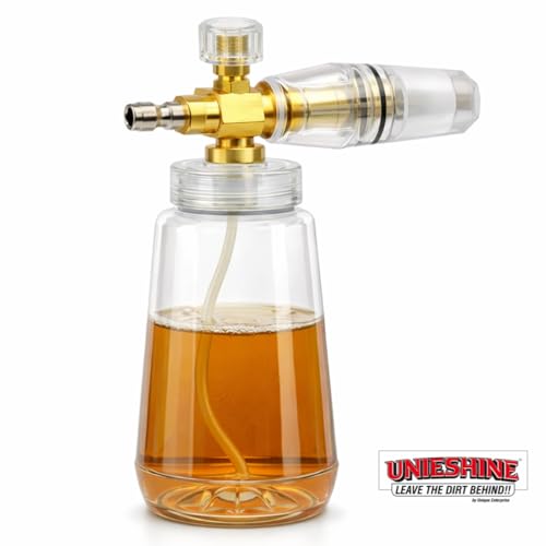 Image of Brass Adjustable Transparent Foam Cannon, 1 Liter Bottle Heavy-Duty Foam Lance, Thick Snow Foam Blaster for Pressure Washer, Car Wash & Detailing Tools