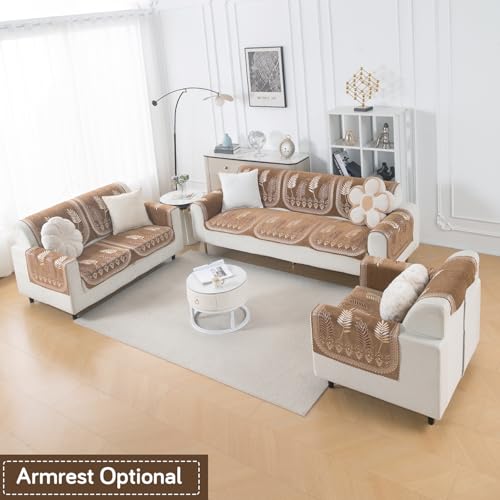 Image of HOKIPO Bagh Brown Premium Chenille Jacquard Sofa Cover 6 Seater Set - Washable 3+2+1 Sofa Panel for Seat & Back | 'Royal Aangan Series' (IN-1008 * 2 + IN-1007 * 2 + IN-1006 * 2-L6)
