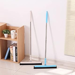 AHUNTTER 2 Sets Floor Squeegee Rotatable 180° Window Cleaner Mop Wiper Foam Water Squeegee Floor for Wet Room 50" Long Handle Window Squeegee for Bathroom, kitchen, Shower, Tile, Garage - Blue/Pink