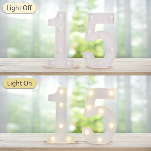 Image of LED Light Up Numbers, Marquee Number Sign for 15th Birthday Decor(15) | Battery Powered LED Lighted Numbers, Marquee Light Up Sign for Birthday Party Centerpieces Home Wall Decor Night Light