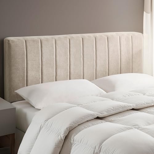 Hearth & Harbor Upholstered King Headboard - Easy Assemble Channel Stitched Headboard King Size Bed - Wall Mounted Headboards with 3D Soundproof Wall Panels Peel & Stick Floating Headboards, Beige