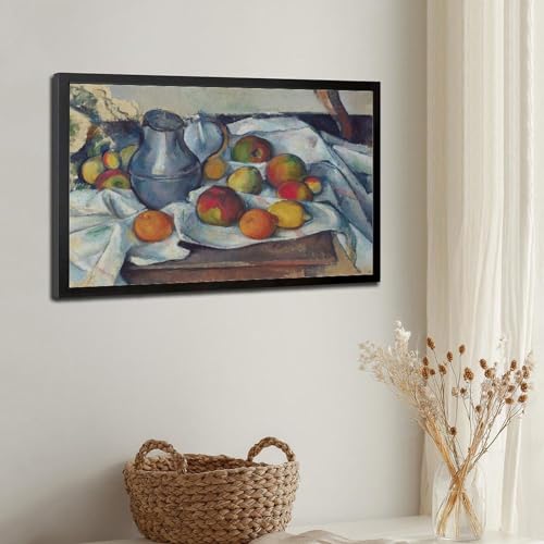 Toile Cézanne Kettle and Fruit impression haute définition avec cadre à suspendre