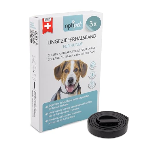 OptiPet 3X Halsband für Hunde, 4 Monate Schutz gegen Flöhe, Zecken, Mücken, Milben, wasserfest, für Hunde ab 12 Wochen