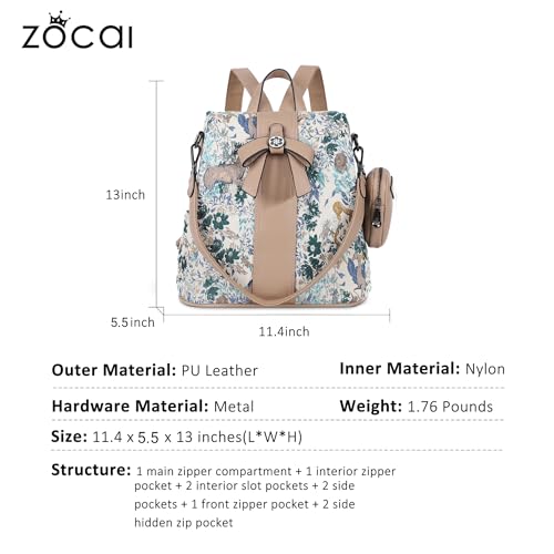 Image of ZOCAI Backpack Purse for Women Fashion Backpack Purses PU Leather Daypacks Anti-Theft Shoulder Bag Satchel Purse