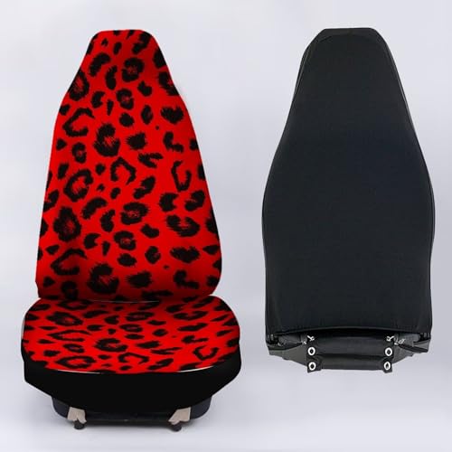 Image of Universal Fit Waterproof Car Seat Covers Set of 2 Front Seats Only, Red Leopard Print Vehicle Seat Protector, Fashion Cheetah Design