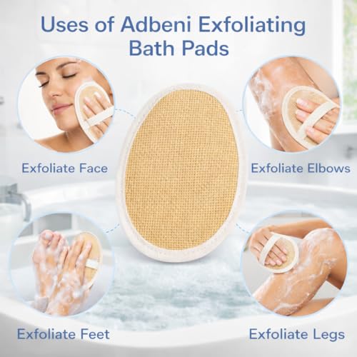 Image of Adbeni Natural Jute Bath Loofah Pad for Body Scrubbing | Exfoliating Shower Sponge with Hand Strap | Eco Friendly Body Scrubber for Dead Skin Removal | Reusable Bathing Loofah for Men & Women | Pack of 6