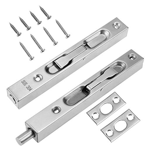 KingYH 6 Inch Door Flush Bolt Latch Lock 304 Stainless Steel Concealed Security Lever Action Gate Latch Bolt with Strike and Screws Slide Latch for Wooden Door Double-Open Gate