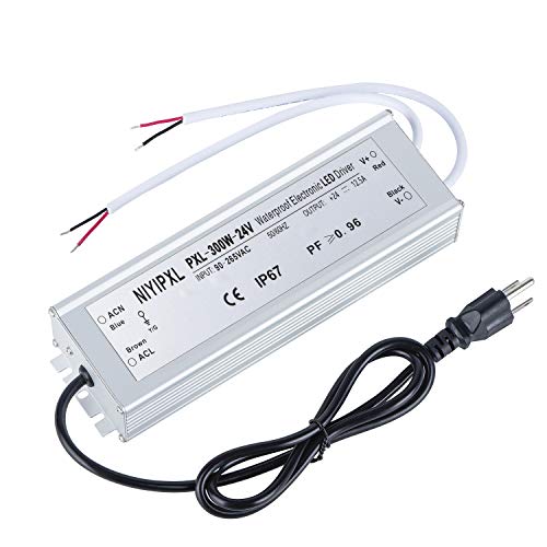 Image of LED Driver 300 Watts(150W X2) 24V DC Transformer, Waterproof IP67 Power Supply, 24V DC Low Voltage Output Adapter with 3-Prong Plug 3.3 Feet Cable for LED Light, Computer Project, Outdoor Light