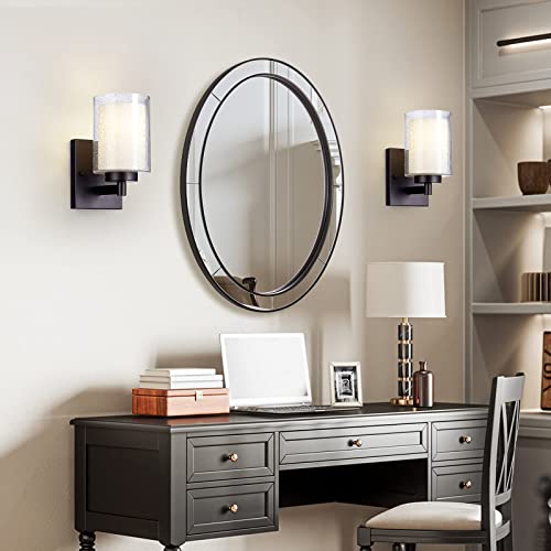 Alolvios 1-Light Vintage Wall Light Fixtures, Indoor Farmhouse Sconces Wall Lighting With Dual Seedy Glass And Oil Rubbed Bronze Finish For Bathroom Mirror, Living Room, Bedroom, Hallway, Porch #TOP4