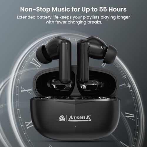 Image of AROMA TWS5 Orbit V5.4 True Wireless Earbuds, Matte Black | up to 55H Playtime, ENC, Fast Charging, Heavy Bass, Bluetooth