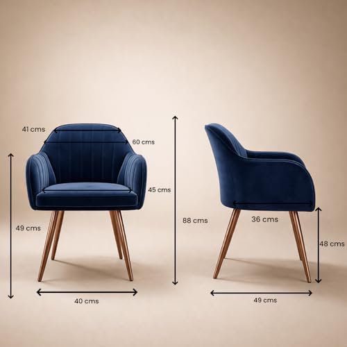 Image of Vergo Plush Velvet Dining Chair, Cushion Seat, Wooden Frame, Metal Legs, Premium Accent Chair for Living Room, Bedroom, Dining Room, Cafe & Restaurant (Set of 4, Navy Blue)