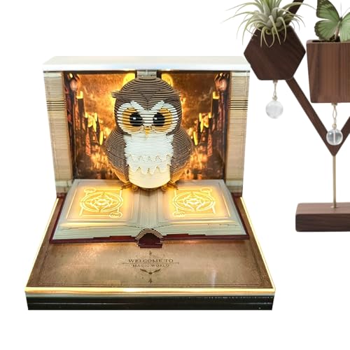 3D -Zeitstückkalender 2026 Mit LED -Licht - 3D -Kalender 2026 Eulenförmige Tränenabschnitzzeit -Stück Kalender 3-D Memo Pads Notizen Für Thanksgiving -Weihnachtshäuser -Desktop -Dekoration