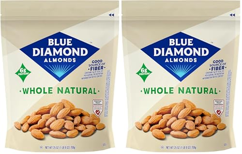 Blue Diamond Almonds Whole Natural Raw Snack Nuts, 25 Oz Resealable Bag (Pack of 2)