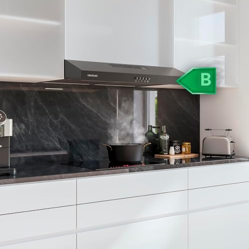 Cecotec Dunstabzugshaube 60 cm breit Bolero Flux CM 602200 Schwarz B. Saugleistung 220m3/h, Motor 70W, Niedriger Verbrauch, Mechanische Steuerung, 3 Leistungsstufen, Schwarz-Finish