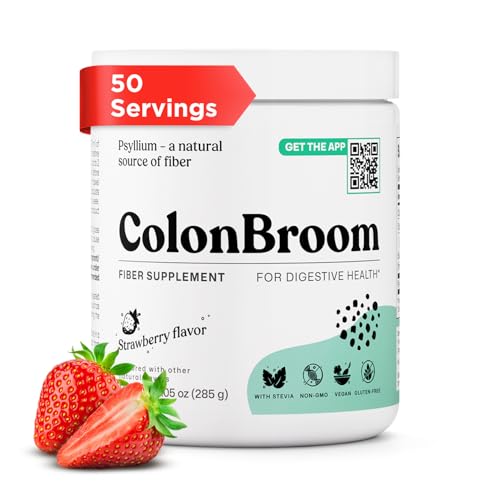 ColonBroom Psyllium Husk Fiber Powder, Strawberry, 50 Servings