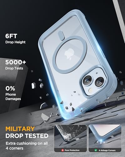 Image of Miracase Glass Series for iPhone 15 Case [Compatible with MagSafe] Full-Body Magnetic Bumper Case with Built-in 9H Tempered Glass Anti-Fingerprint Screen Protector + Camera Lens Protector, Light Blue