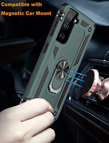 Ikazz Galaxy S21 Case,Samsung S21 Cover Military Grade Shockproof Heavy Duty Protective Phone Case Pass 16Ft Drop Test With Magnetic Kickstand Car Mount Holder For Samsung Galaxy S21 Pine Green #TOP4