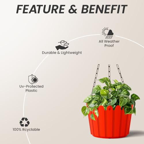 Image of YUCCABE ITALIA SHERA Hanging Fence 8 INCH Planter Pot Plastic Flower Hanging Pots for Home Decoration Sutiable for Indoor and Outdoor (Red, Pack of 12)