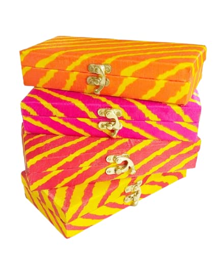 WS Wrap Shap Leheriya Print Cash Box, Shagun Box, Gift Box, Gaddi Box, Jewellery Box, Shagun Envelope Wedding Gift Mixed Colour (5)