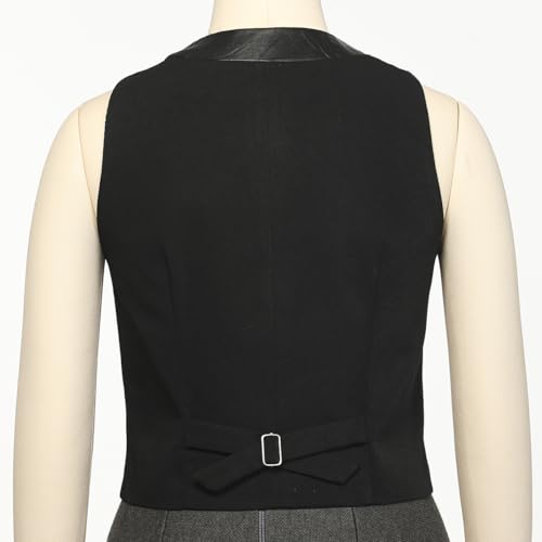 V Neck Suit Vest for Women, Black Sleeveless Button Down Crop Vest Office Waistcoat Top Blazer Coat4