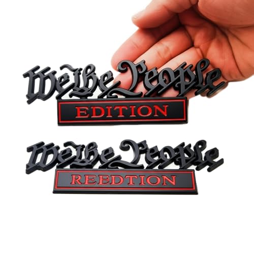 HJKK We The People 3D Metal Car Emblem - 2Pcs American Flag & Constitution Badge Heavy-Duty Zinc Alloy Patriotic Decal for Truck Tailgate Fender & SUV (Black/Red)