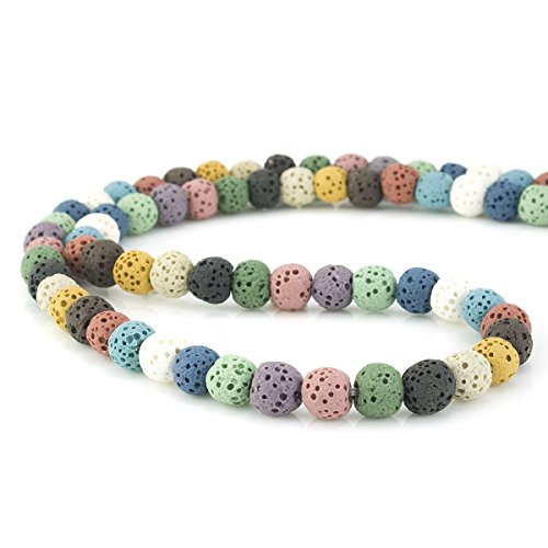 Image of BEADNOVA 6mm Color Lava Beads Natural Crystal Stone Gemstone Round Loose Energy Healing Beads for Jewelry Making (6mm, 60-62pcs, Mix Color)